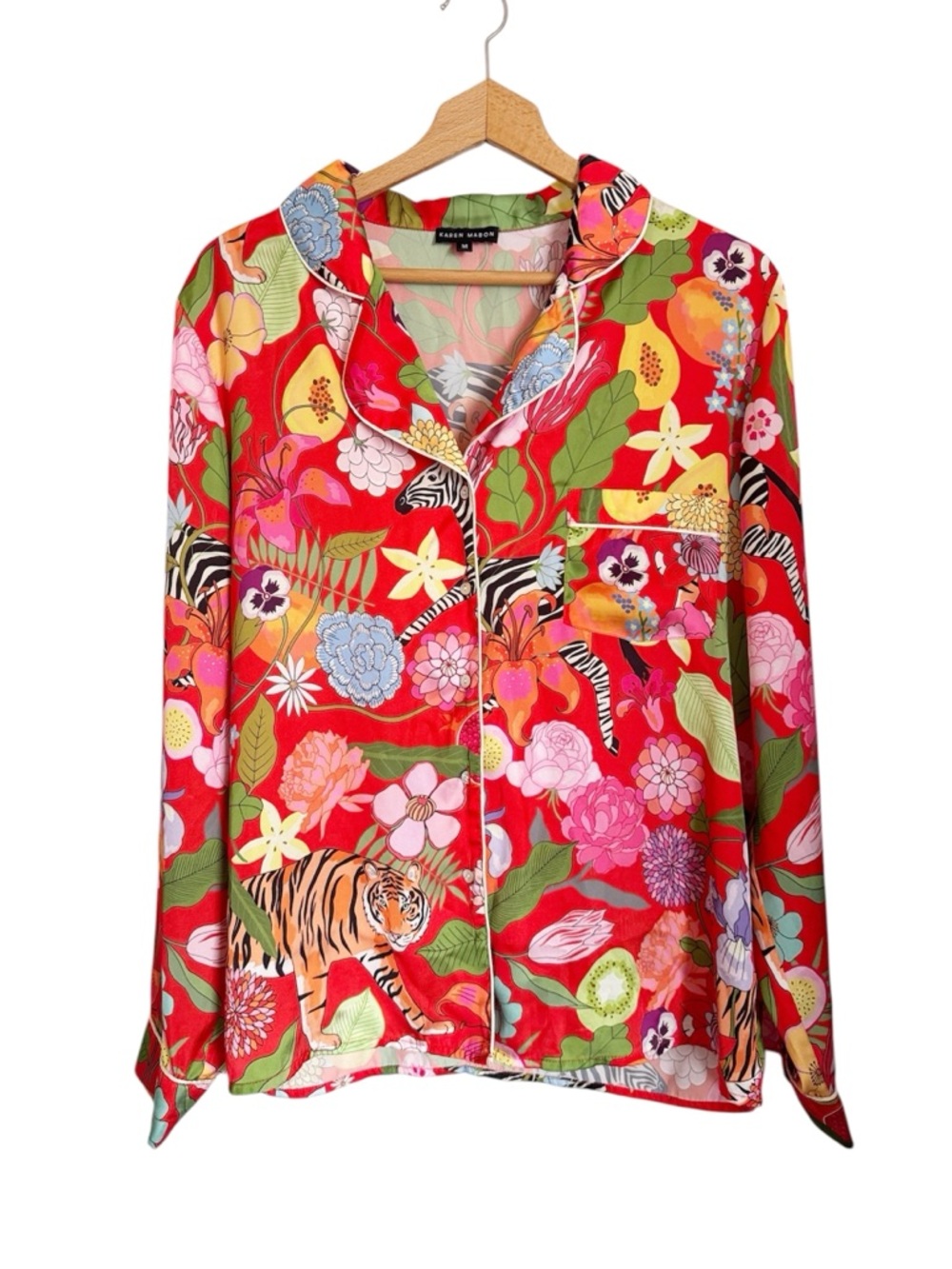 Karen Mabon Botanical Tiger Bouquet Zebra Floral Long Sleeve Pajama Top size M
